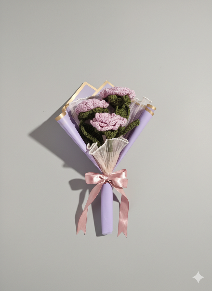 Handmade Crochet Flower Bouquet - Everlasting Purple Roses, Unique Gift for Mother’s Day, Birthday, Anniversary or Home Decor