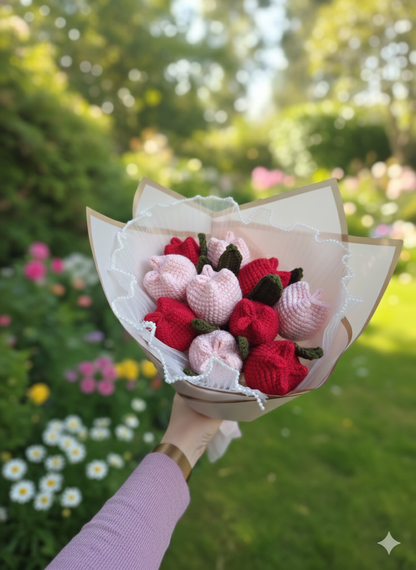 Handmade Crochet Tulip Bouquet - 10 Stems
Beautiful, brand-new crochet flower bouquet featuring 10 tulips