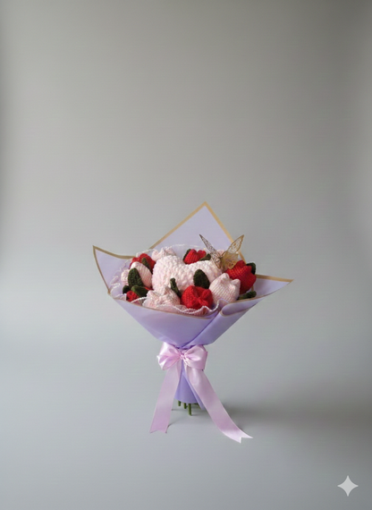 🌸 Handmade Crochet Tulip & "Fluffy Heart" Bouquet 🌸