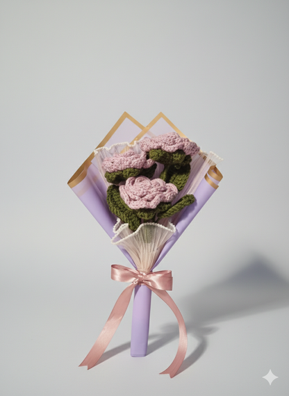 Handmade Crochet Flower Bouquet - Everlasting Purple Roses, Unique Gift for Mother’s Day, Birthday, Anniversary or Home Decor