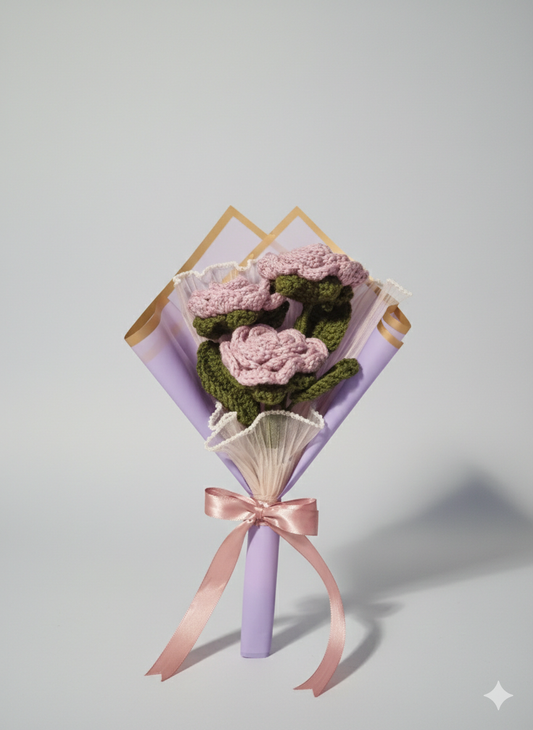 Handmade Crochet Flower Bouquet - Everlasting Purple Roses, Unique Gift for Mother’s Day, Birthday, Anniversary or Home Decor