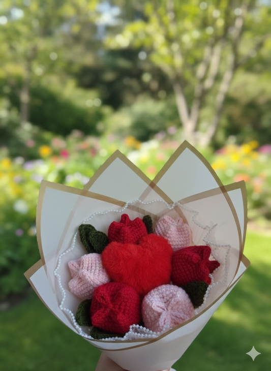 Everlasting Handmade Crochet Tulip & Heart Bouquet