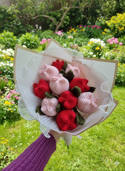Handmade Crochet Tulip Bouquet - 10 Stems
Beautiful, brand-new crochet flower bouquet featuring 10 tulips