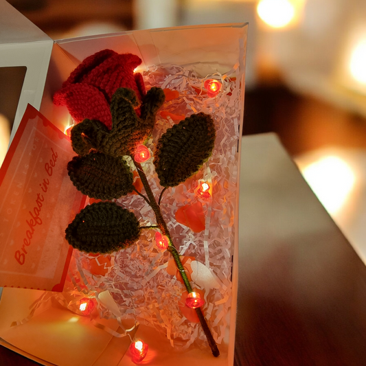 Crochet Rose Gift Box – Handmade Keepsake with LED Lights