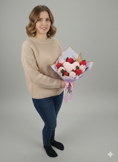🌸 Handmade Crochet Tulip & "Fluffy Heart" Bouquet 🌸