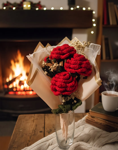 Handmade Crochet Red Rose Bouquet - Everlasting Gift for Anniversary, Birthday or Mother’s Day