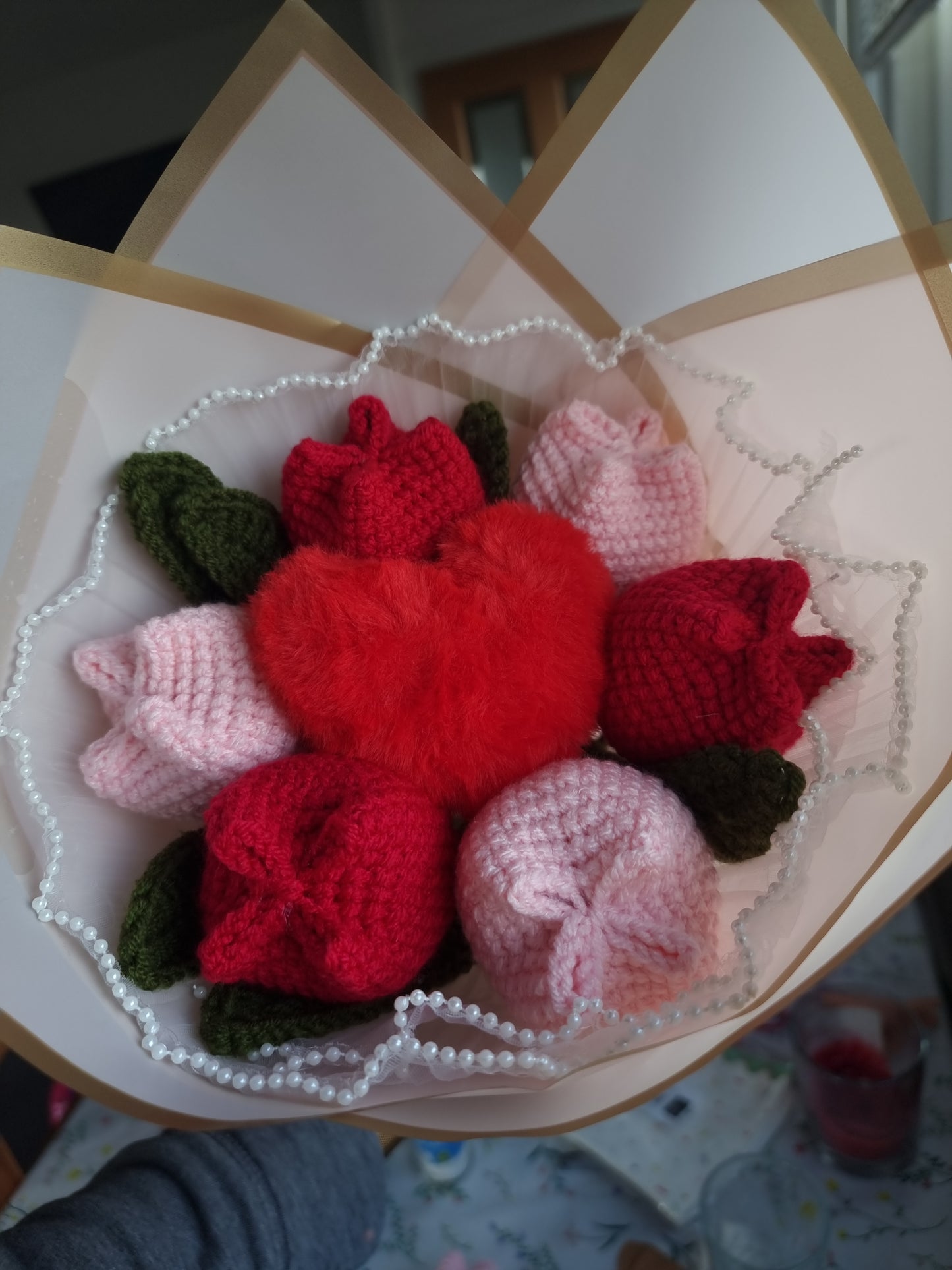 Everlasting Handmade Crochet Tulip & Heart Bouquet