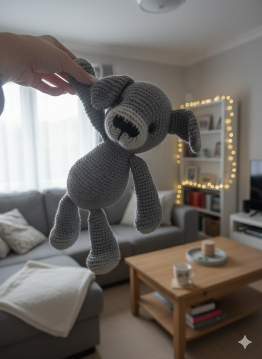 Handcrafted Gray Crochet Dog, Amigurumi Stuffed Animal Toy