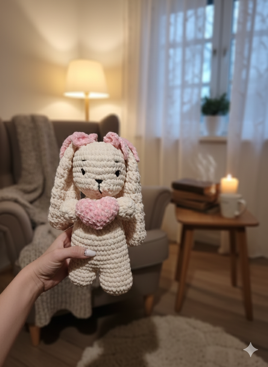 Velvet Crochet Bunny – Handmade Soft Toy Plushie (28cm)