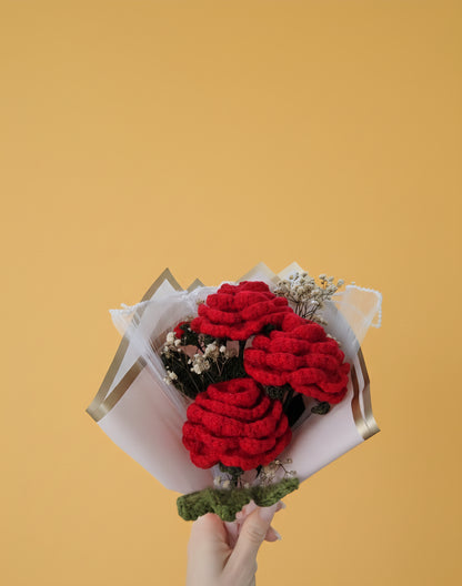 Handmade Crochet Red Rose Bouquet - Everlasting Gift for Anniversary, Birthday or Mother’s Day